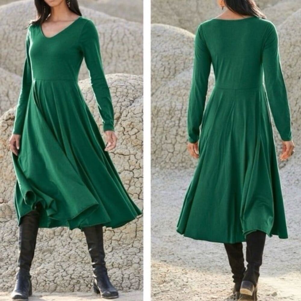 Peruvian Connection Riley Dress EverGreen Long Sleeve Midi Dress XL NEW NWT